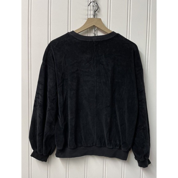 YOUNG FABULOUS & BROKE Black Velour Balloon Sleeve Crewneck Sweater Size Medium - Picture 8 of 8
